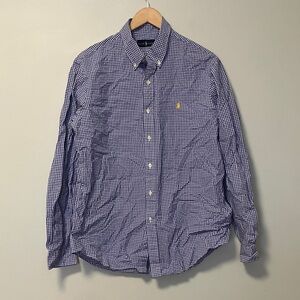 Ralph Lauren Blue Checkered Gingham Yellow Logo Men's Shirt